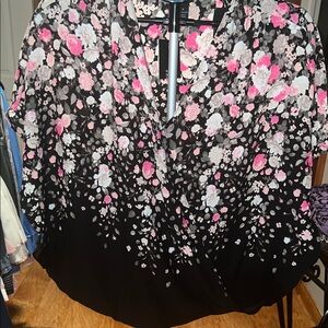 NWT INC International Concepts Black and Pink Floral Blouse